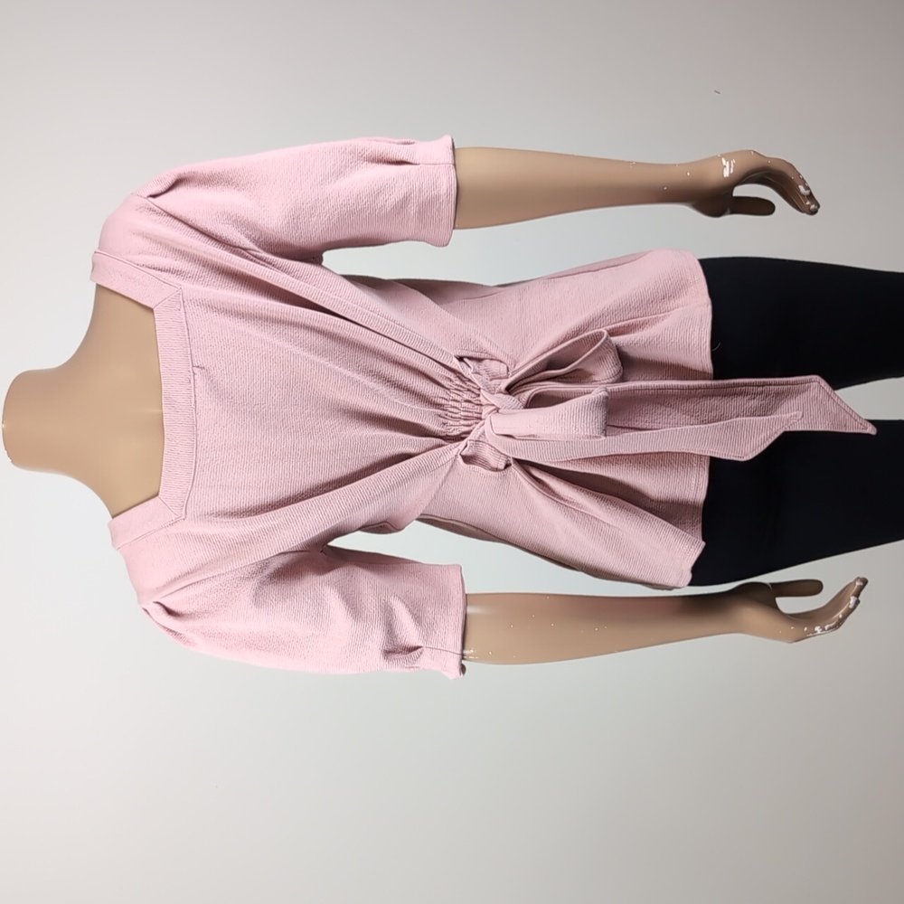 Current Air Barnette Top Tie Waist Puff Sleeve Square Neck Anthropologie Pink - Picture 8 of 11